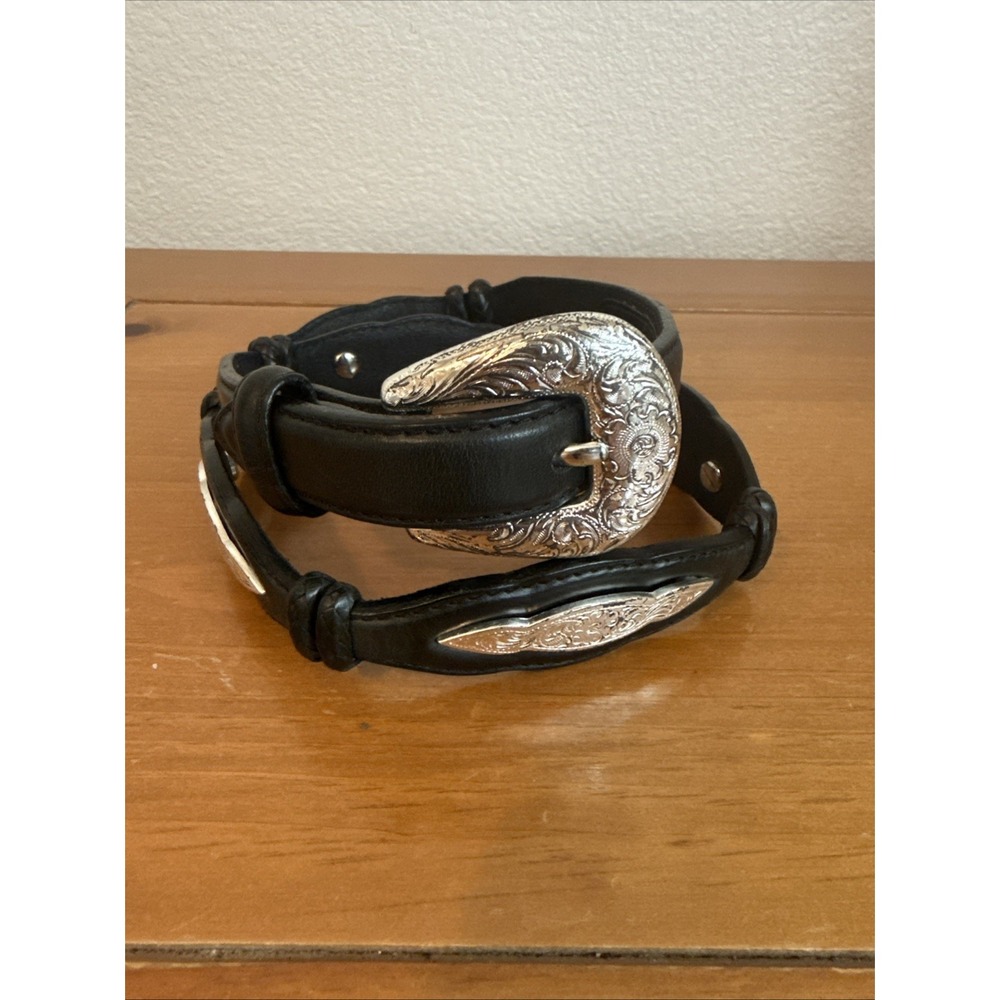 Vintage Tony  Lama Black Braided Silver Tone Concho Belt Size-28